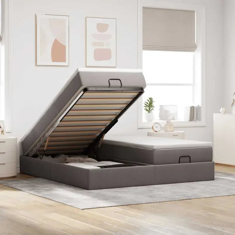 Ottomaan bed met ruime opbergruimte en crème materiaal vulling - Taupe / 200 x 200 cm - Bedden & bedframes