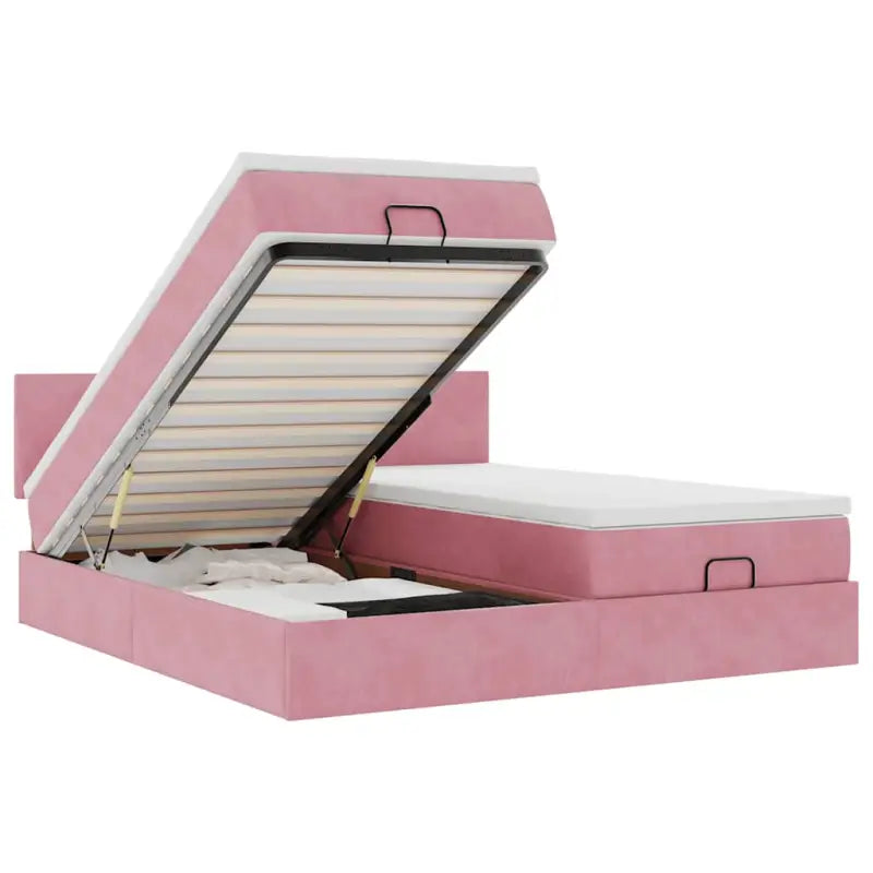 Ottomaan bed met ruime opbergruimte en zacht roze materiaal - Bedden & bedframes