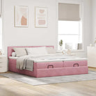 Ottomaan bed met ruime opbergruimte en zacht roze materiaal - Bedden & bedframes