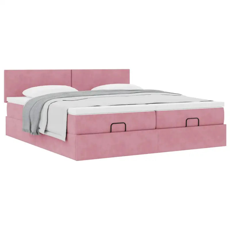 Ottomaan bed met ruime opbergruimte en zacht roze materiaal - Bedden & bedframes
