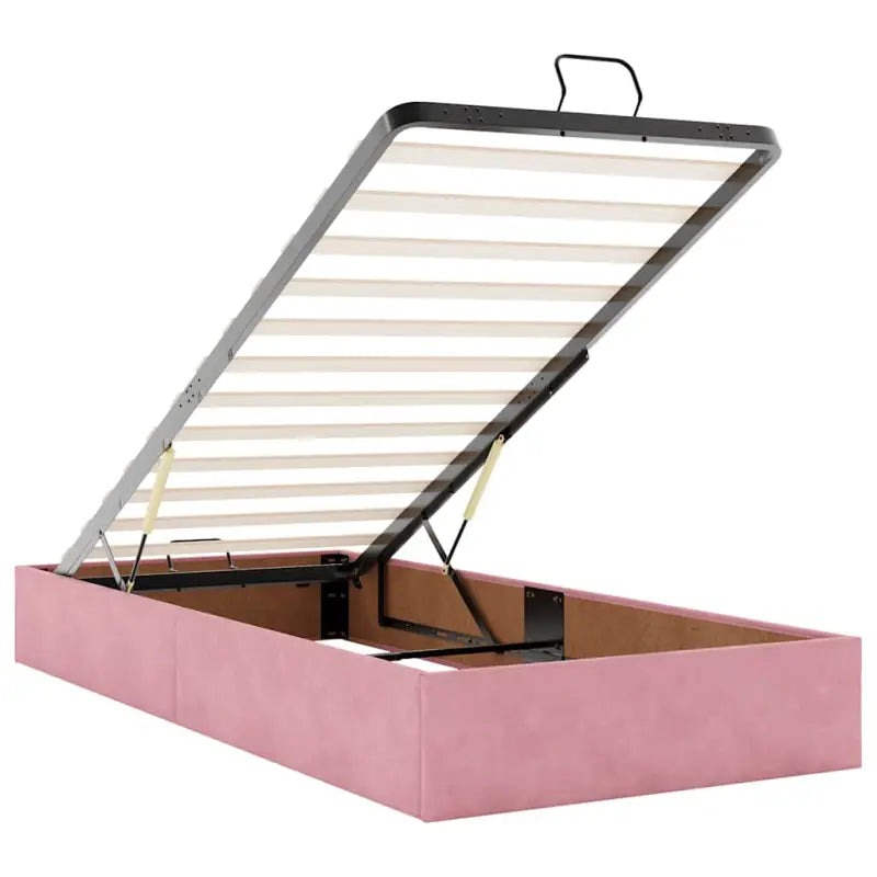 Ottomaan bed met ruime opbergruimte en zacht roze materiaal - Bedden & bedframes