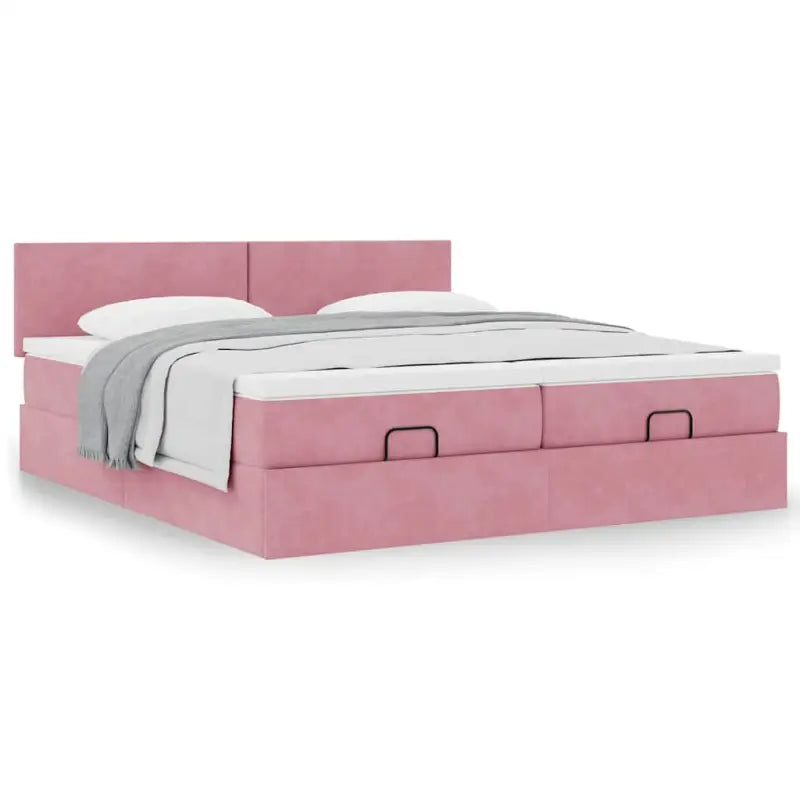 Ottomaan bed met ruime opbergruimte en zacht roze materiaal - Bedden & bedframes