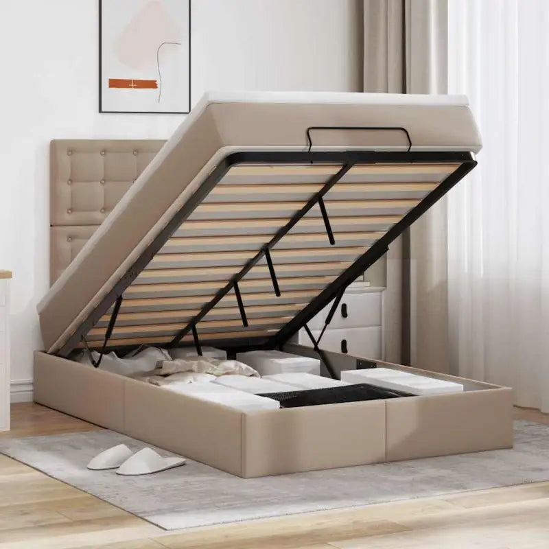 Ottomaan bed met ruime opbergruimte in grijs materiaal - cappucino / 120 x 200 cm - Bedden & bedframes