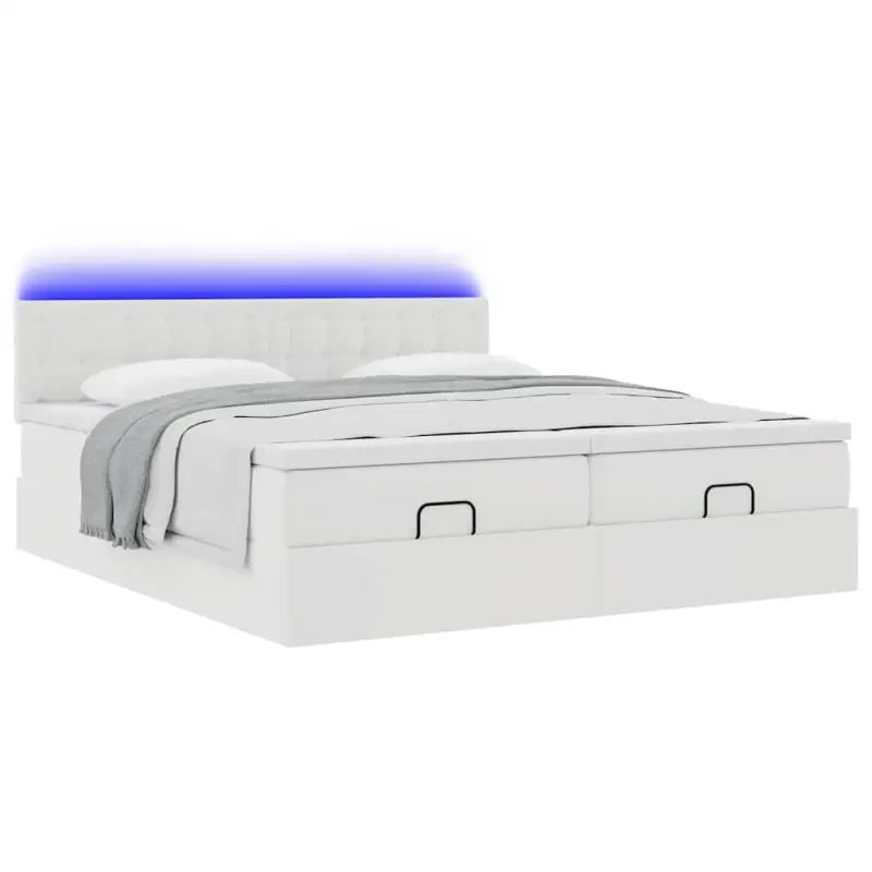 Ottomaans bed met wit materiaal en ruime opbergruimte - Bedden & bedframes