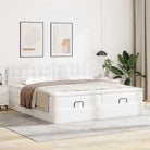 Ottomaans bed met wit materiaal en ruime opbergruimte - Bedden & bedframes