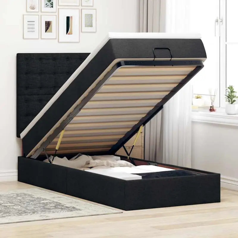 Ottomaans bed met wit materiaal en ruime opbergruimte - Grijs / 200 x 200 cm - Bedden & bedframes