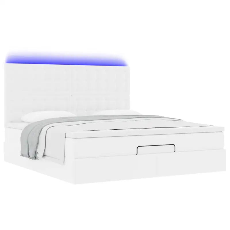 Ottomaanse bed met matras in wit materiaal en ruime opbergruimte - Bedden & bedframes
