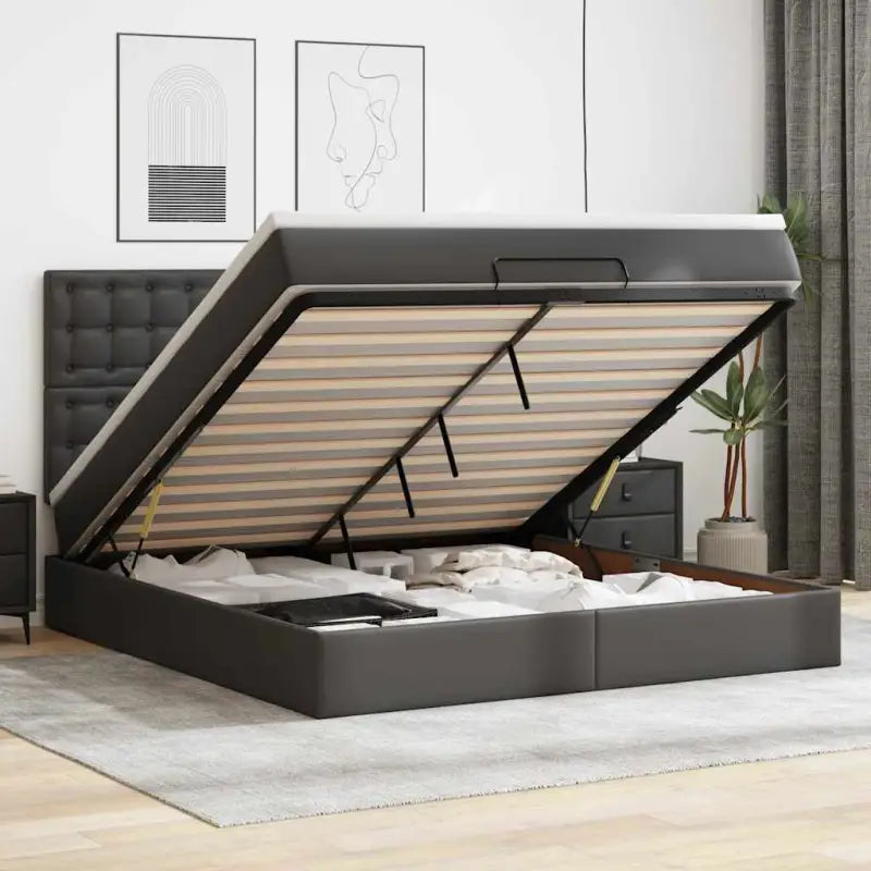 Ottomaanse bed met matras in wit materiaal en ruime opbergruimte - Zwart / 180 x 200 cm - Bedden & bedframes