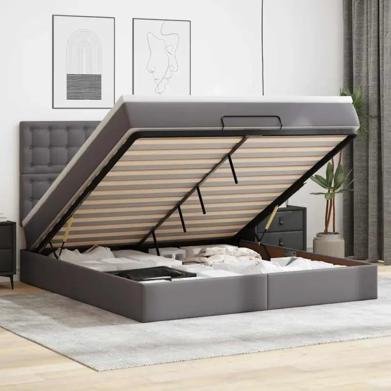 Ottomaanse bed met matras in wit materiaal en ruime opbergruimte - Grijs / 180 x 200 cm - Bedden & bedframes