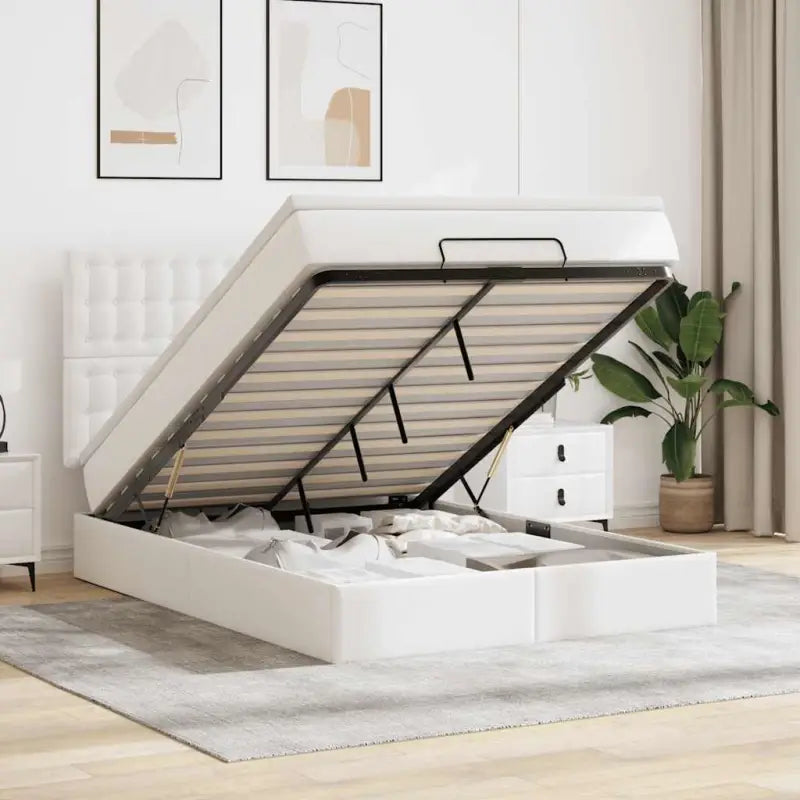 Ottomaanse bed met matras in wit materiaal en ruime opbergruimte - Wit / 140 x 200 cm - Bedden & bedframes