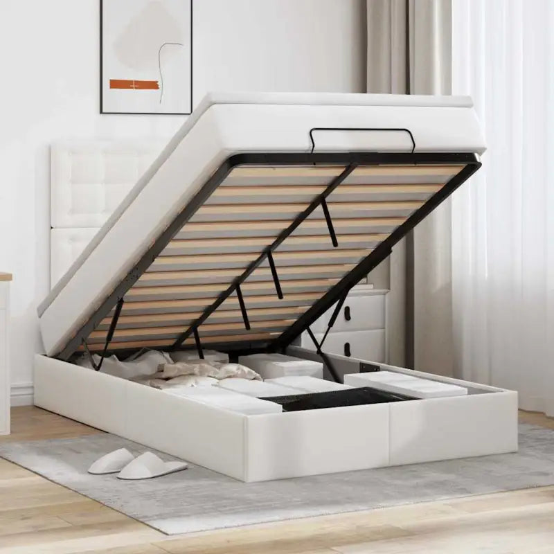 Ottomaanse bed met matras in wit materiaal en ruime opbergruimte - Wit / 120 x 200 cm - Bedden & bedframes