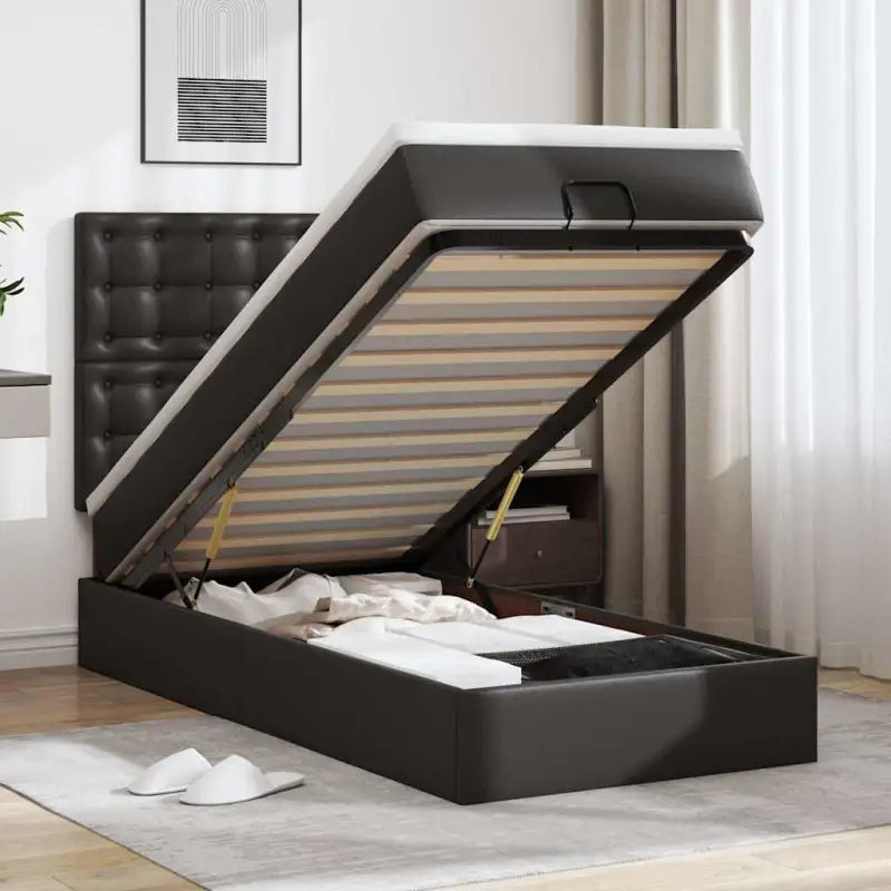 Ottomaanse bed met matras in wit materiaal en ruime opbergruimte - Zwart / 100 x 200 cm - Bedden & bedframes