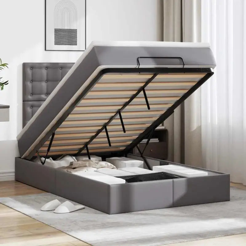 Ottomaanse bed met matras in wit materiaal en ruime opbergruimte - Grijs / 120 x 200 cm - Bedden & bedframes
