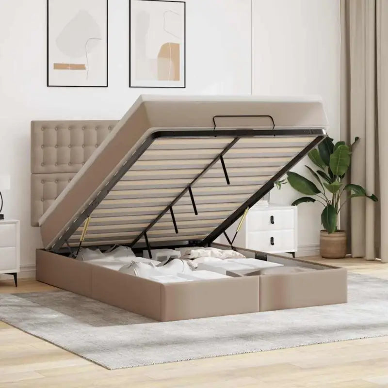 Ottomaanse bed met matras in wit materiaal en ruime opbergruimte - cappucino / 140 x 190 cm - Bedden & bedframes