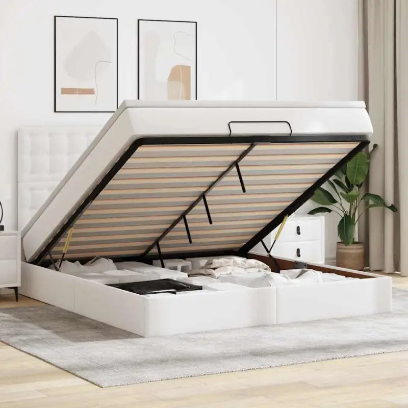 Ottomaanse bed met matras in wit materiaal en ruime opbergruimte - Bedden & bedframes