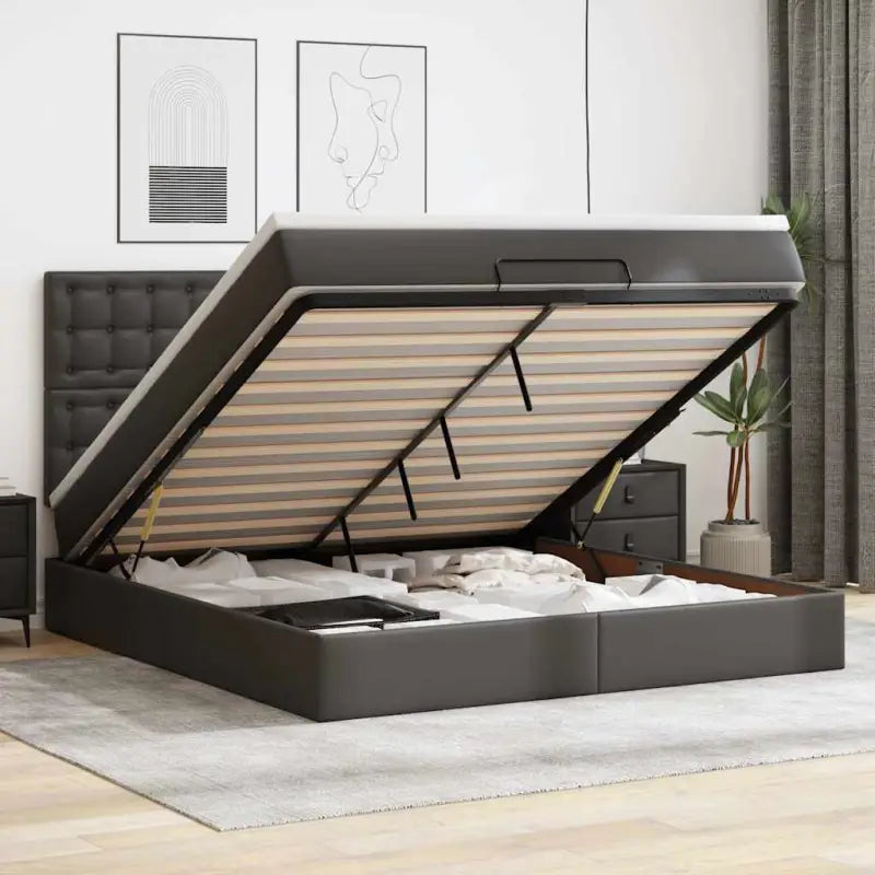 Ottomaanse bed met matras in wit materiaal en ruime opbergruimte - Zwart / 160 x 200 cm - Bedden & bedframes