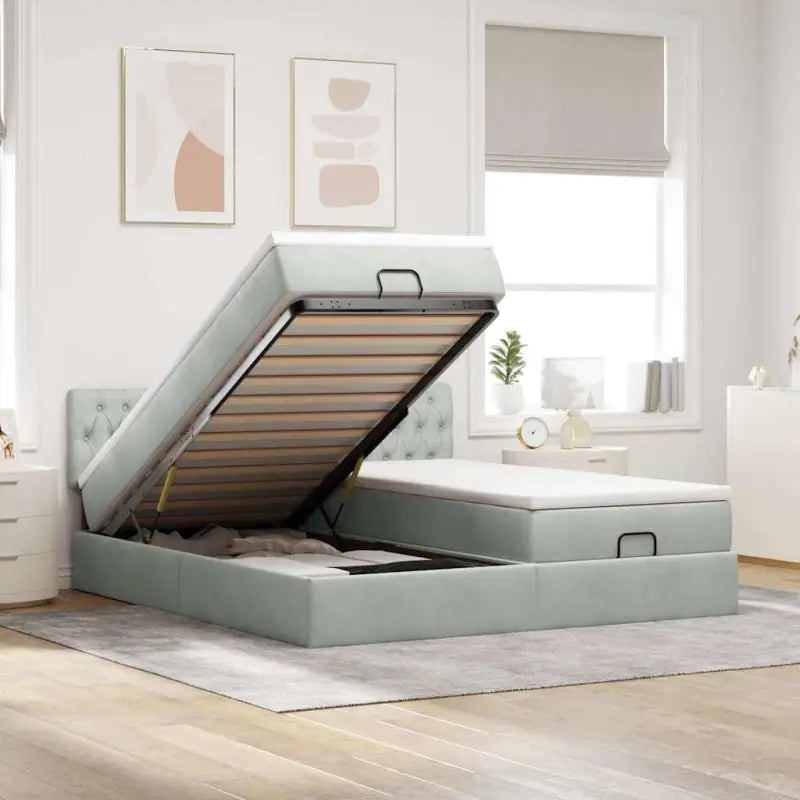 Ottomaanse bed met ruime opbergruimte en roze materiaal vulling - Lichtgrijs / 200 x 200 cm / Getuft ontwerp - Bedden &