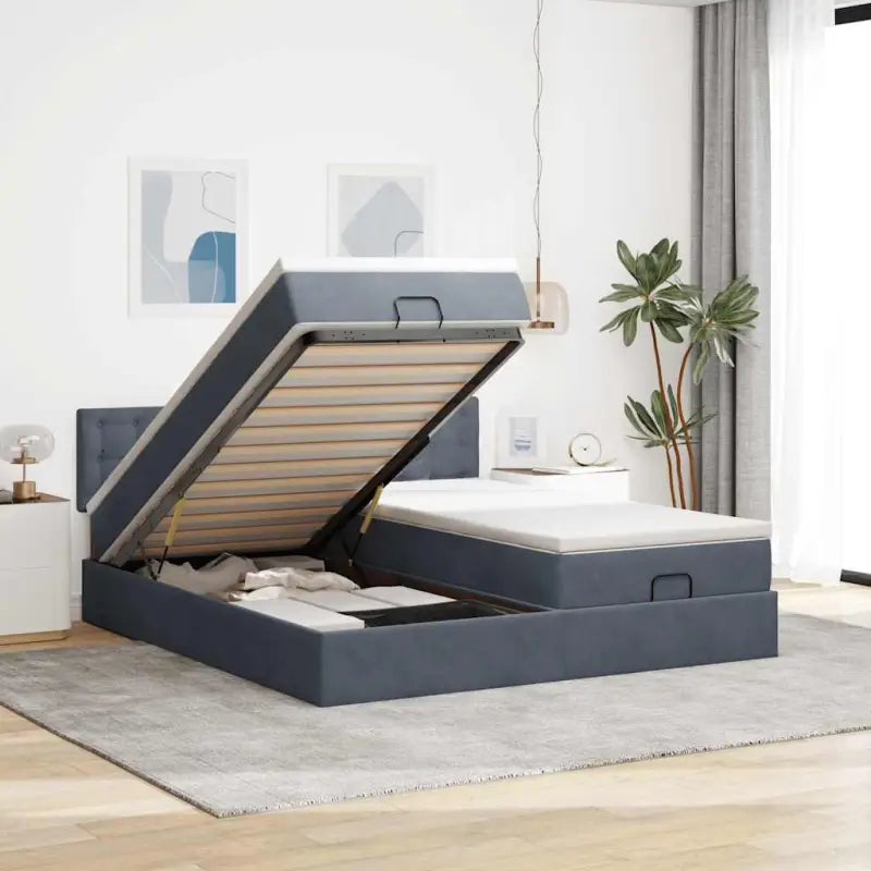 Ottomaanse bed met ruime opbergruimte en roze materiaal vulling - Donkergrijs / 200 x 200 cm / knopen - Bedden &