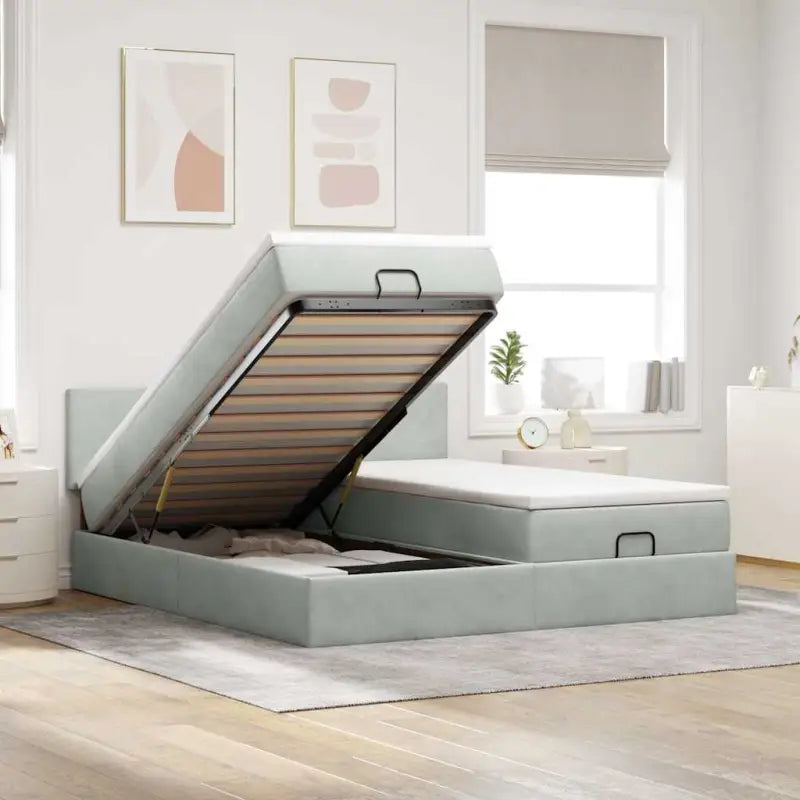 Ottomaanse bed met ruime opbergruimte en roze materiaal vulling - Lichtgrijs / 180 x 200 cm / Effen ontwerp - Bedden &