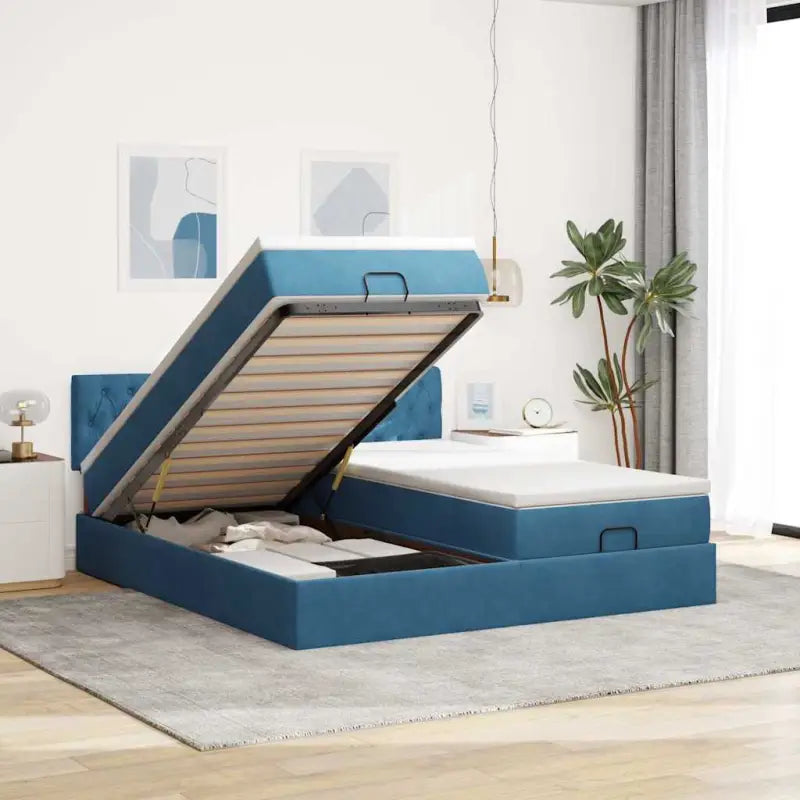 Ottomaanse bed met ruime opbergruimte en roze materiaal vulling - Donkerblauw / 200 x 200 cm / Getuft ontwerp - Bedden