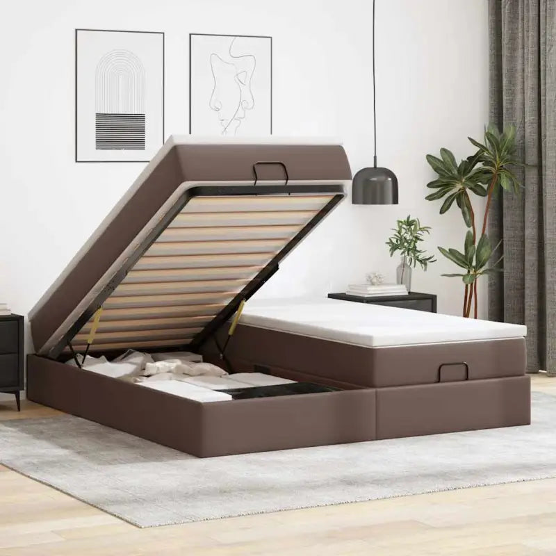 Ottomaanse bed met ruime opbergruimte en zwart materiaal - Bruin / 200 x 200 cm - Bedden & bedframes