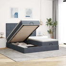 Ottomaanse bed met ruime opbergruimte en zwart materiaal - Donkergrijs / 180 x 200 cm / Blok met vierkanten - Bedden &