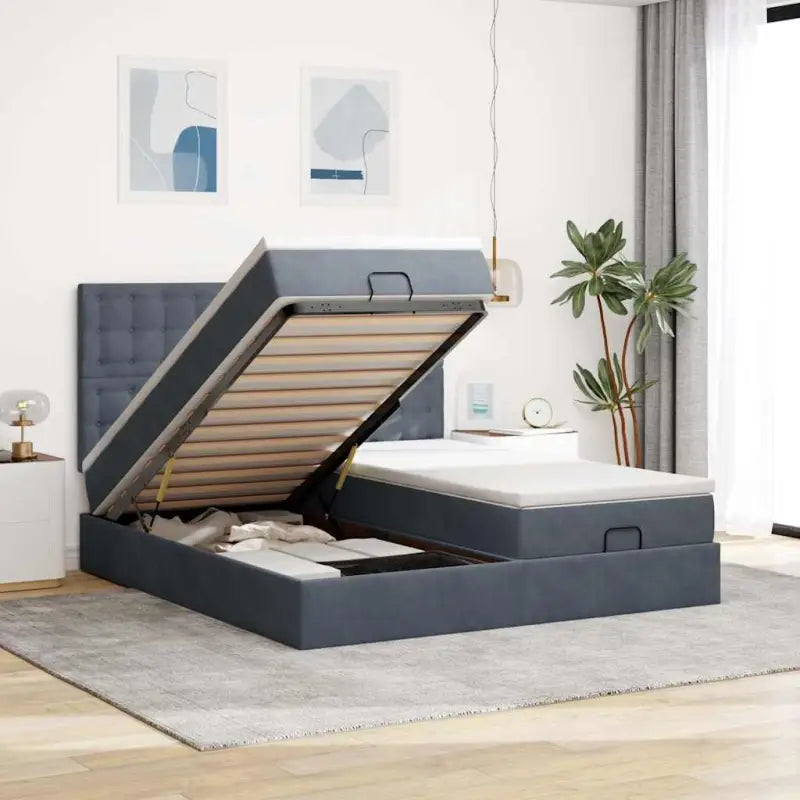 Ottomaanse bed met ruime opbergruimte en zwart materiaal - Donkergrijs / 160 x 200 cm / knopen - Bedden & bedframes