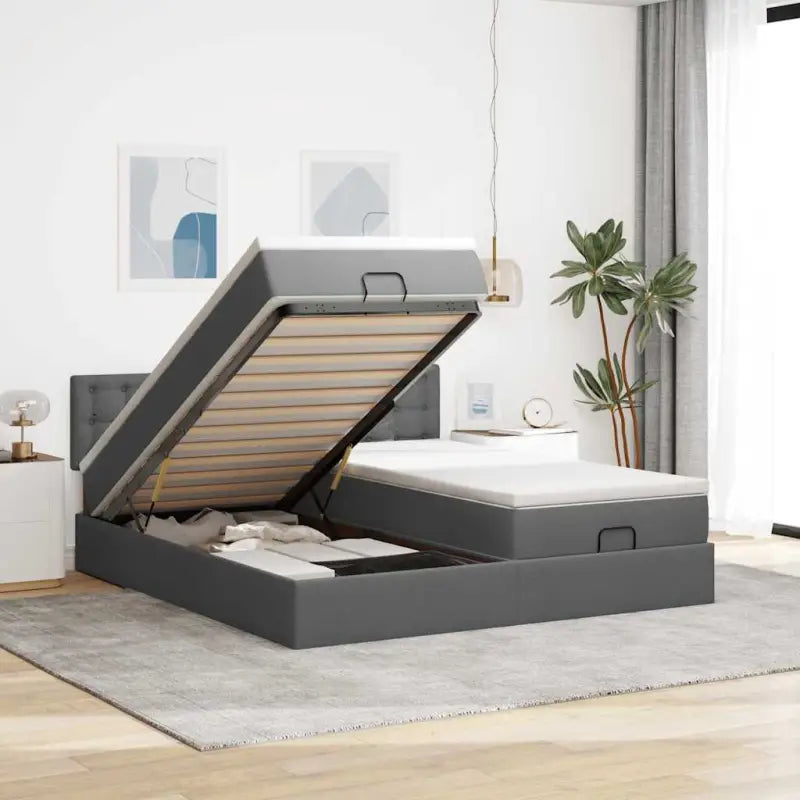Ottomaanse bed met ruime opbergruimte en zwart materiaal voor comfort - Donkergrijs / 160 x 200 cm / Knopen - Bedden &