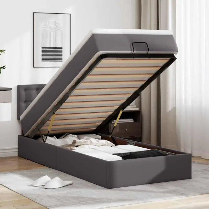 Ottomaanse bed met ruime opbergruimte en zwart materiaal voor comfort - Grijs / 90 x 200 cm - Bedden & bedframes