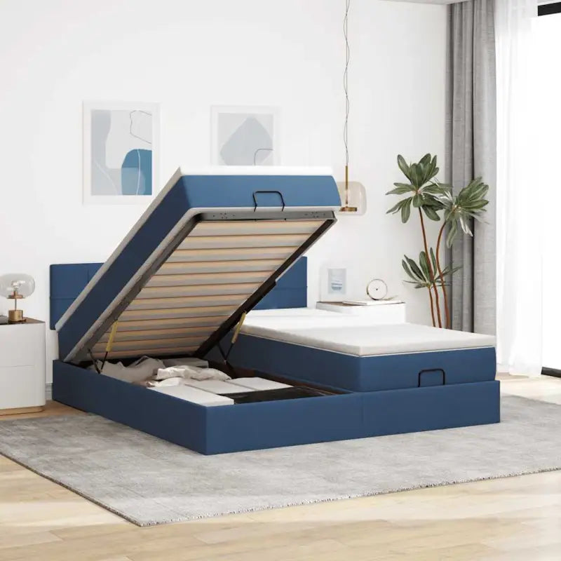 Ottomaanse bed met ruime opbergruimte en zwart materiaal voor comfort - Blauw / 200 x 200 cm / Blok met vierkanten