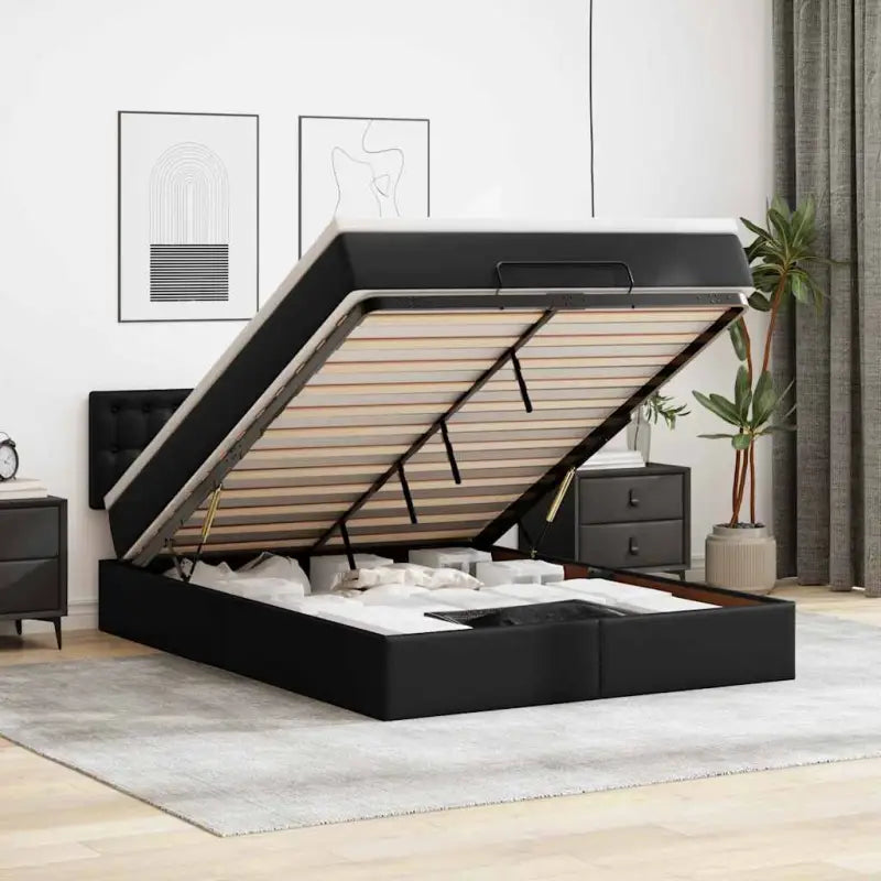 Ottomaanse bed met ruime opbergruimte en zwart materiaal voor comfort - Bedden & bedframes