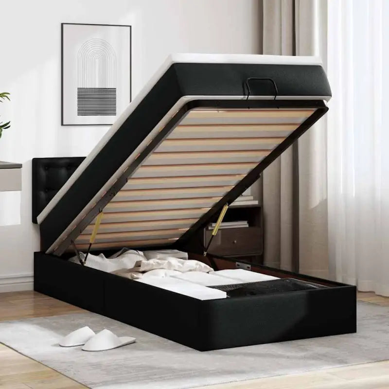 Ottomaanse bed met ruime opbergruimte en zwart materiaal voor comfort - Zwart / 90 x 190 cm - Bedden & bedframes