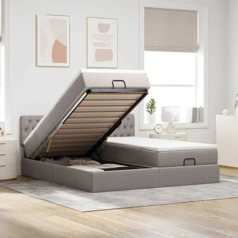 Ottomaanse bed met ruime opbergruimte en zwart materiaal voor comfort - Taupe / 200 x 200 cm / Getuft ontwerp - Bedden