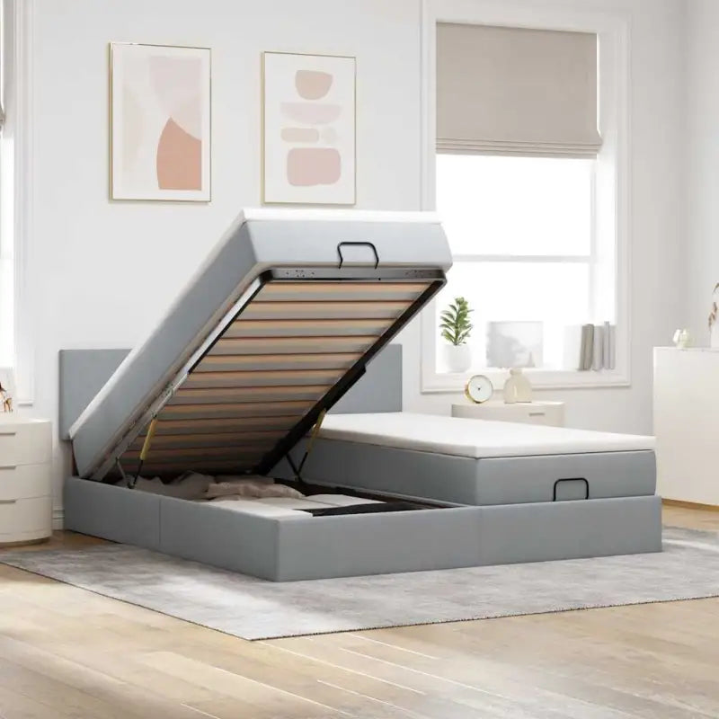 Ottomaanse bed met ruime opbergruimte en zwart materiaal voor comfort - Lichtgrijs / 200 x 200 cm / Effen ontwerp