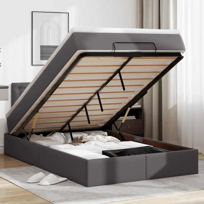 Ottomaanse bed met ruime opbergruimte en zwart materiaal voor comfort - Grijs / 120 x 200 cm - Bedden & bedframes