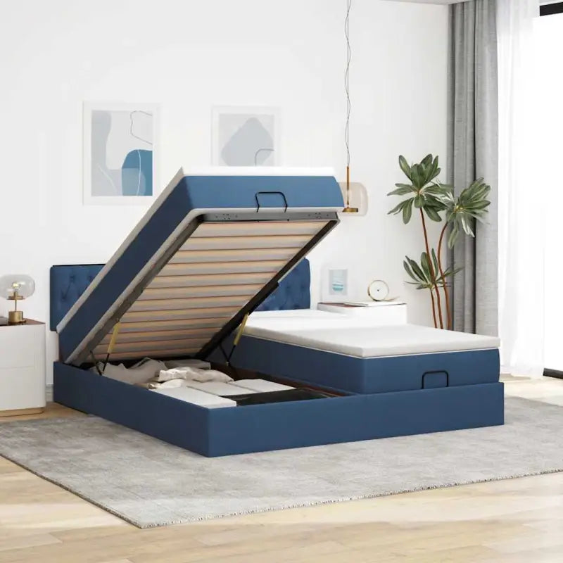 Ottomaanse bed met ruime opbergruimte in lichtgrijs materiaal - Blauw / 200 x 200 cm / Getuft ontwerp - Bedden &