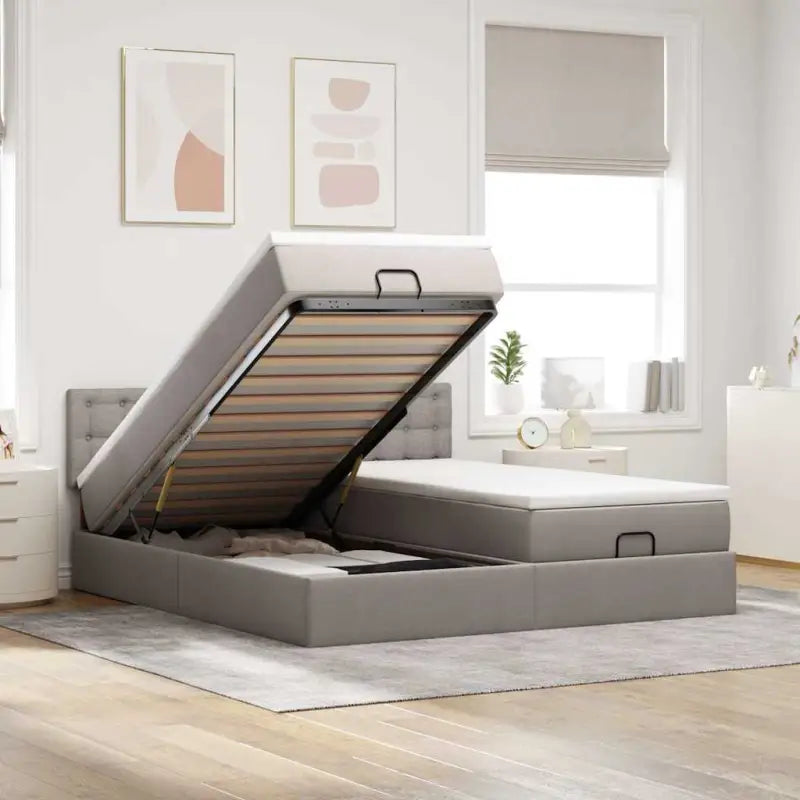 Ottomaanse bed met ruime opbergruimte in lichtgrijs materiaal - Taupe / 200 x 200 cm / knopen - Bedden & bedframes