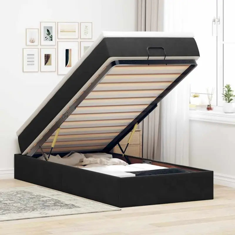 Ottomaanse bed met ruime opbergruimte in zwart materiaal - Zwart / 90 x 190 cm - Bedden & bedframes
