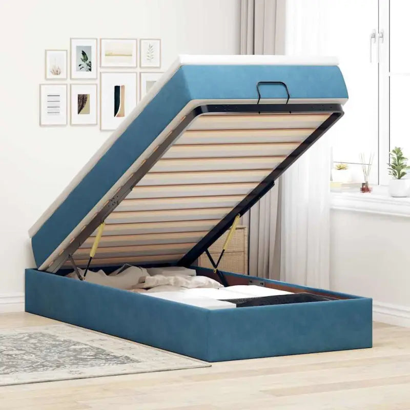 Ottomaanse bed met ruime opbergruimte in zwart materiaal - Donkerblauw / 100 x 200 cm - Bedden & bedframes