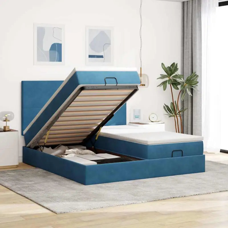 Ottomaanse bed met ruime opbergruimte in zwart materiaal - Donkerblauw / 180 x 200 cm / Effen ontwerp - Bedden &
