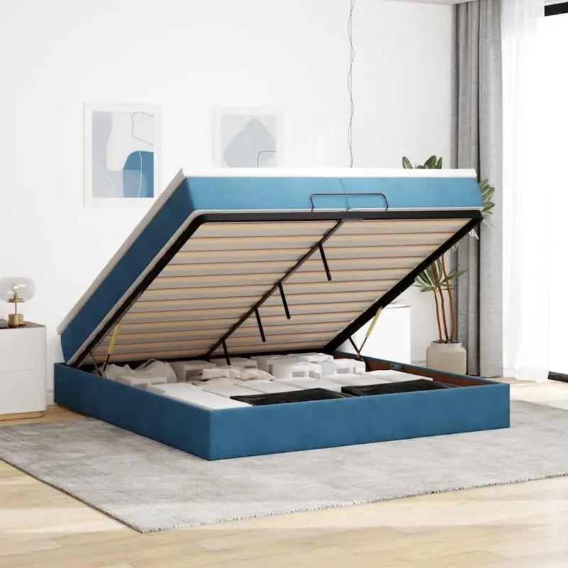 Ottomaanse bed met ruime opbergruimte in zwart materiaal - Donkerblauw / 200 x 200 cm - Bedden & bedframes