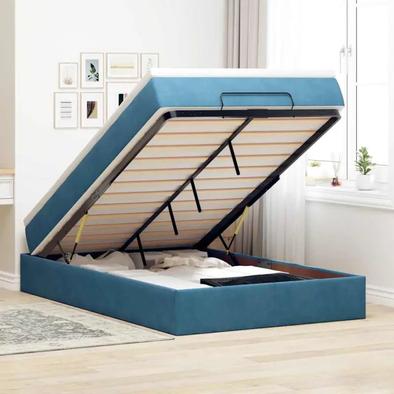 Ottomaanse bed met ruime opbergruimte in zwart materiaal - Donkerblauw / 120 x 200 cm - Bedden & bedframes