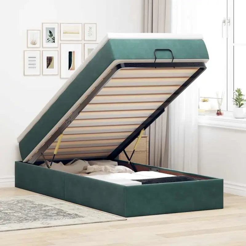 Ottomaanse bed met ruime opbergruimte in zwart materiaal - Donkergroen / 90 x 200 cm - Bedden & bedframes