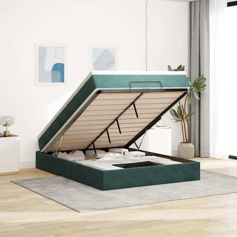 Ottomaanse bed met ruime opbergruimte in zwart materiaal - Donkergroen / 140 x 190 cm - Bedden & bedframes
