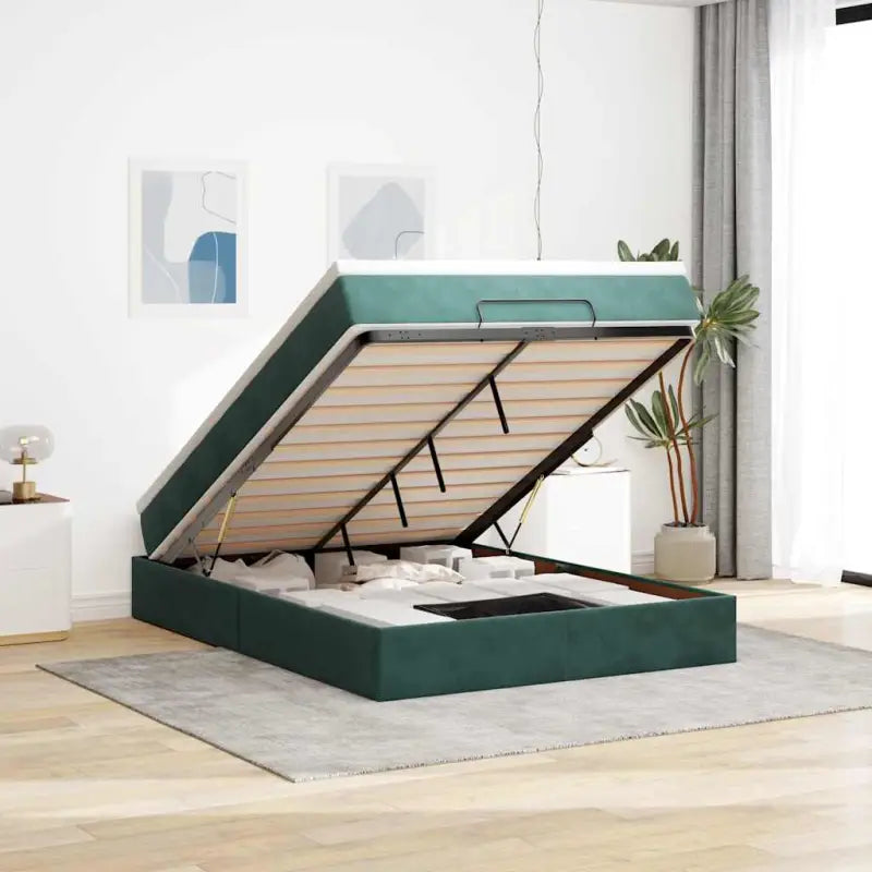 Ottomaanse bed met ruime opbergruimte in zwart materiaal - Donkergroen / 140 x 200 cm - Bedden & bedframes