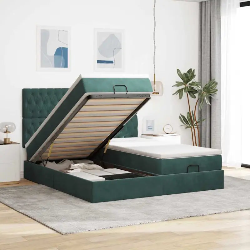 Ottomaanse bed met ruime opbergruimte in zwart materiaal - Donkergroen / 200 x 200 cm / Getuft ontwerp - Bedden &