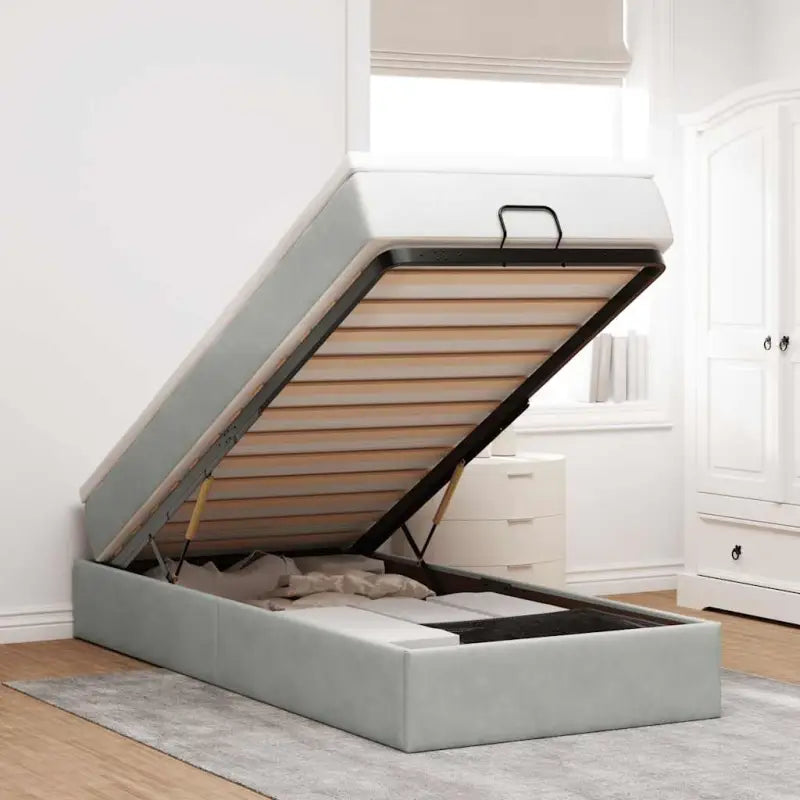 Ottomaanse bed met ruime opbergruimte in zwart materiaal - Lichtgrijs / 100 x 200 cm - Bedden & bedframes