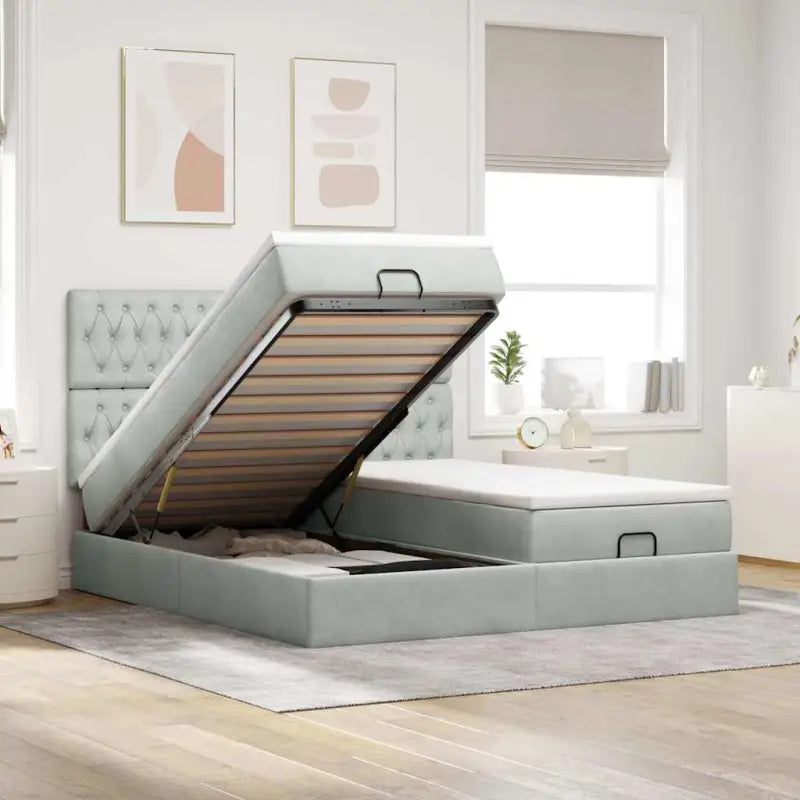 Ottomaanse bed met ruime opbergruimte in zwart materiaal - Lichtgrijs / 180 x 200 cm / Getuft ontwerp - Bedden &