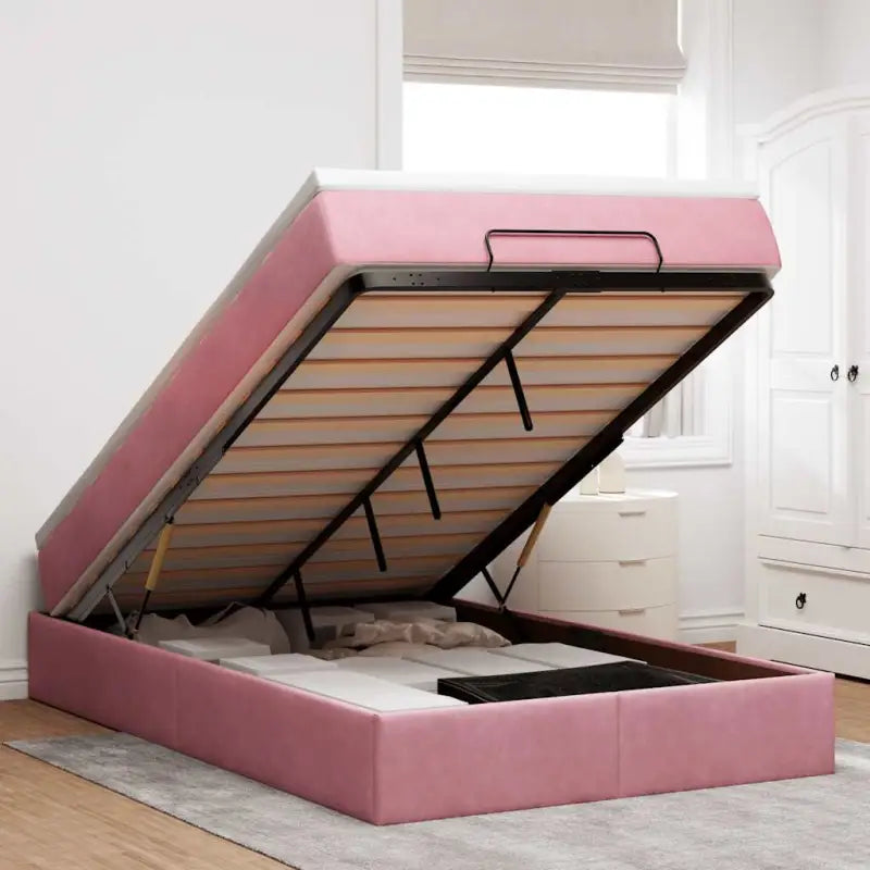 Ottomaanse bed met ruime opbergruimte in zwart materiaal - Roze / 120 x 200 cm - Bedden & bedframes