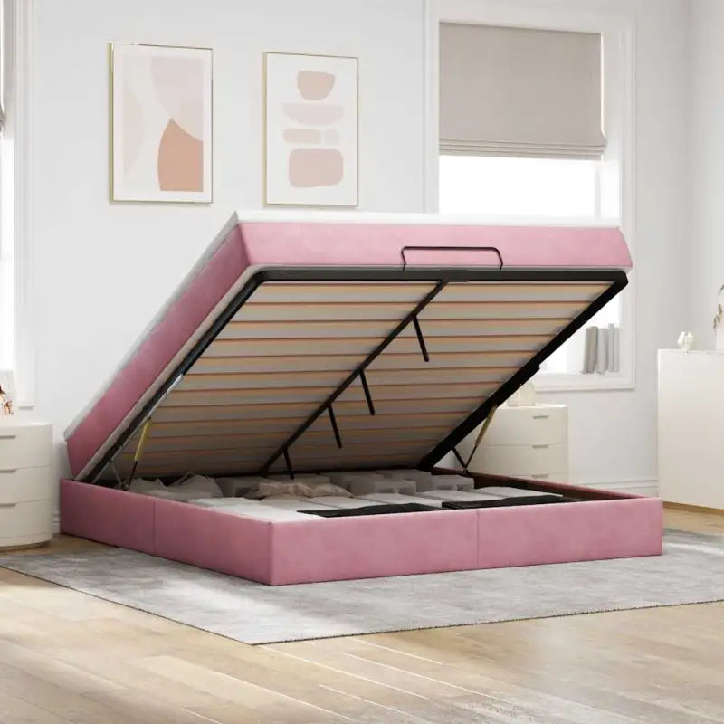 Ottomaanse bed met ruime opbergruimte in zwart materiaal - Roze / 180 x 200 cm - Bedden & bedframes